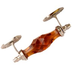 Amber Cut Glass Silver Small Door Handle